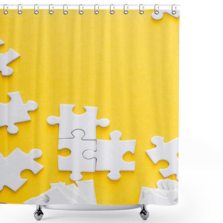 Personality  Top View Of White Connected Puzzles Isolated On Yellow  Shower Curtains