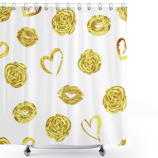 Personality  Pattern With Gold Lips Kisses, Roses And Hearts Shower Curtains