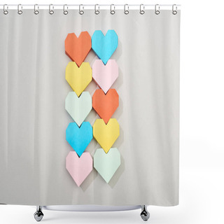 Personality  Top View Of Colored Heart Shaped Papers On Grey Background Shower Curtains
