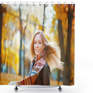 Personality  Young Blonde Girl Relaxing In The Park Shower Curtains