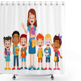 Personality  Happy Cute Kids Smile With Teacher Together Shower Curtains