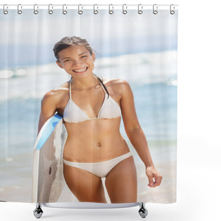 Personality  Summer Beach Woman Having Fun Portrait Shower Curtains