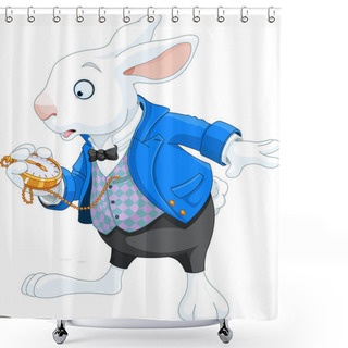 Personality  White Rabbit With Pocket Watch Shower Curtains