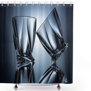 Personality  Two Transparent Empty Cognac Glasses On Grey With Reflections Shower Curtains