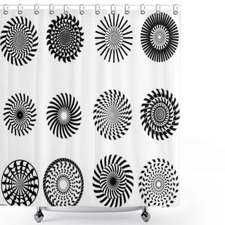 Personality  Vector Set Of Black Abstract Patterned Concentric Circles.  Geometrical Shape Shower Curtains