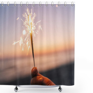 Personality  Holding Sparklers At Beach Shower Curtains
