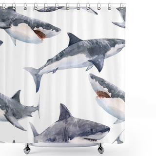 Personality  Watercolor Shark Pattern Shower Curtains