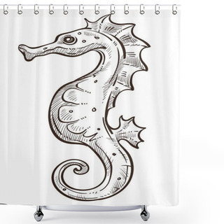 Personality  Seahorse Isolated Underwater Animal Sketch Marine Symbol Or Seafood Shower Curtains