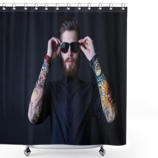Personality  Dhipster Portrait With Black Backround Shower Curtains