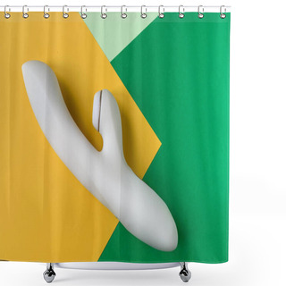 Personality  Sex Toy. White Vibrator On A Yellow-green Background. Useful For Sex Shop, Adult Shower Curtains