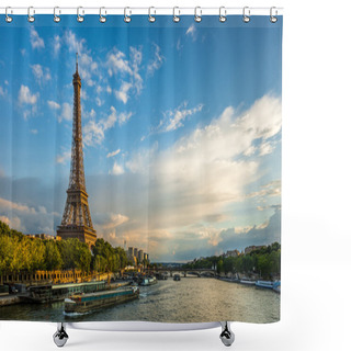 Personality  Beautiful Sunset Over Eiffel Tower And Seine River Shower Curtains