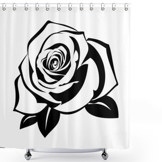 Personality  Black Silhouette Of Rose With Leaves. Vector Illustration. Shower Curtains