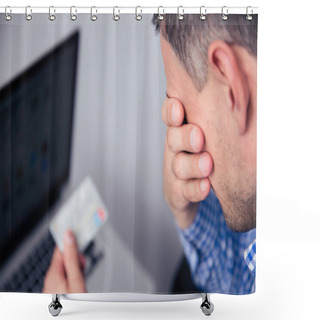Personality  Upset Man Holding Credit Card Shower Curtains