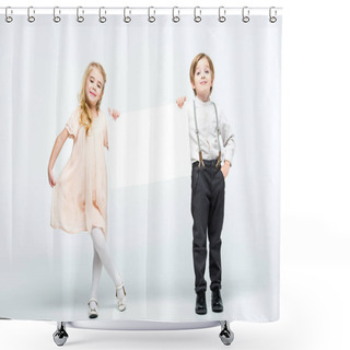 Personality  Kids Holding Blank Card Shower Curtains