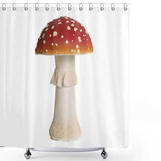 Personality  Amanita Muscaria Figurine. White Background Shower Curtains