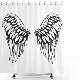 Personality  Wings Drawing Black & White Vector Shower Curtains