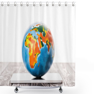Personality  Colorful Globe On Digital Tablet Isolated On White, E-commerce Concept Shower Curtains
