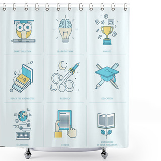 Personality  Set Of Flat Line Icons For Education Shower Curtains