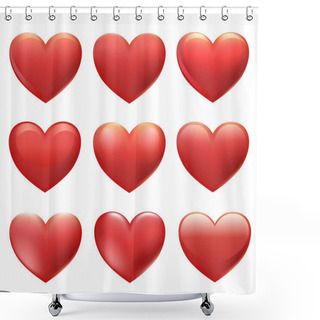 Personality  Red Valentine Hearts Set Isolated On White Background. Glossy Romantic Elements Collection For Wedding, Anniversary, Birthday, Valentines Day, Woman's Day, Mothers Day. Vector Illustration Shower Curtains