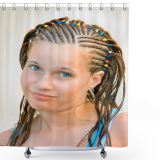 Personality  Portrait Of Girl With Enmeshed Hair Shower Curtains
