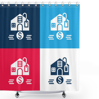 Personality  Affordable Blue And Red Four Color Minimal Icon Set Shower Curtains
