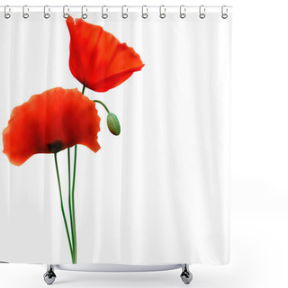 Personality  Spring Background With Red Poppy Vector Shower Curtains