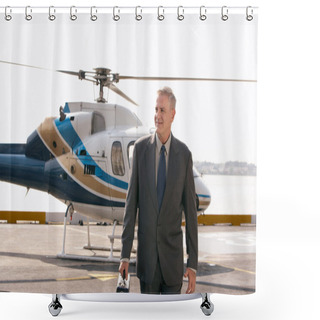 Personality  Businessman Arriving On Helicopter Pad Shower Curtains