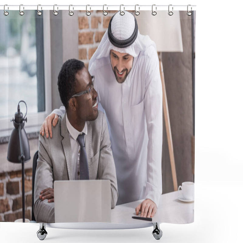 Personality  African American Businessman Looking At Arabian Partner In Office  Shower Curtains