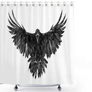 Personality  Painted Portrait Of A Raven On A White Background In Front With A Wingspan Shower Curtains