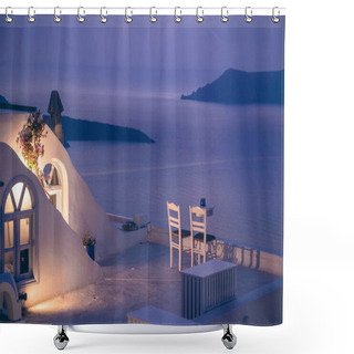 Personality  Romantic Dinner On Santorini Island, Greece Shower Curtains