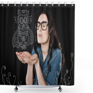 Personality  Cute Young Woman Closing Her Eyes While Imagining A Kiss Shower Curtains