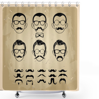 Personality  Faces With Mustaches, Sunglasses,eyeglasses And A Bow Tie - Vector Illustration Shower Curtains