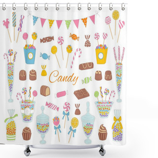 Personality  Candy Set Vector Hand Drawn Doodle Illustration. Shower Curtains