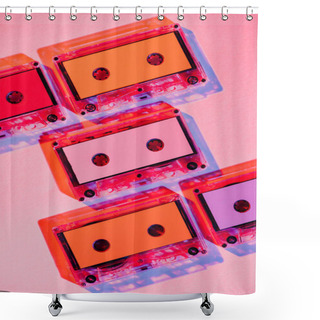 Personality  Toned Picture Of Colorful Retro Audio Cassettes On Pink Background Shower Curtains