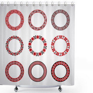 Personality  Ukrainian Embroidered Round Motifs Shower Curtains