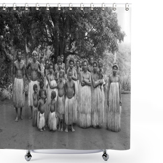 Personality  Tanna, Republic Of Vanuatu, July 12, 2014: Group Photo Of Indigenous People After The Traditional Custom Dance Shower Curtains
