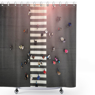 Personality  Urban Lifestyle. People Crowd On Pedestrian Crosswalk. Zebra Crossing, Top View. Shower Curtains