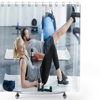 Personality  People Doing Gymnastics At Fitness Studio Shower Curtains