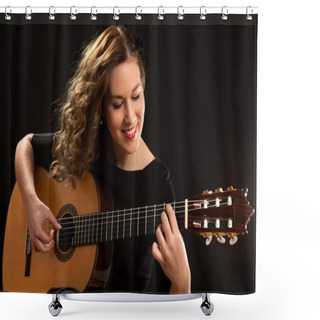 Personality  Beautiful Young Female Guitar Player Shower Curtains
