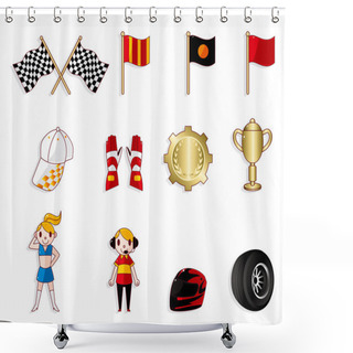Personality  Cartoon F1 Car Racing Icon Set Shower Curtains