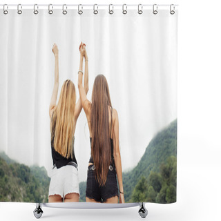 Personality  Brunette And Blonde Girls  Shower Curtains