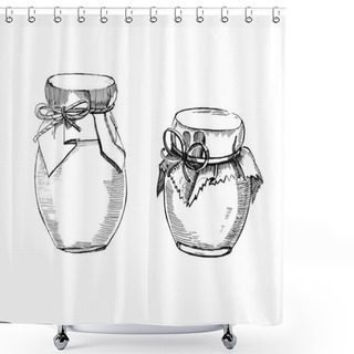 Personality  Vector Hand Drawn Illustration With Jars And Bottles,isolated On The White Background. Sketch Cans For Jam. Vintage Style. Shower Curtains