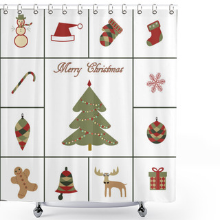 Personality  Merry Christmas Icon Set Shower Curtains