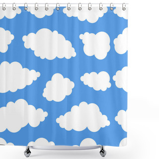 Personality  Seamless Pattern With Funny Clouds In Cartoon Style On Blue Background. Hand Drawn Illustration  Sky. Creative Art Work. Actual Vector Weather Drawing Shower Curtains