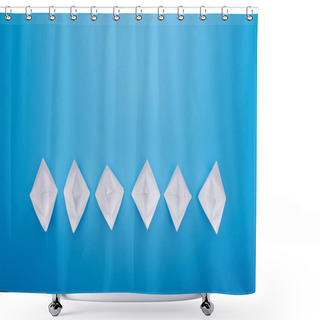 Personality  Flat Lay With White Paper Boats On Blue Surface Shower Curtains