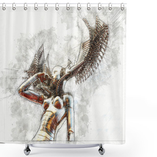 Personality  Digital Artistic Sketch, Based On A Self-created 3D Illustration Shower Curtains
