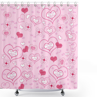 Personality  Seamless Pattern Hearts And In The Flowers On A Pink Background Shower Curtains