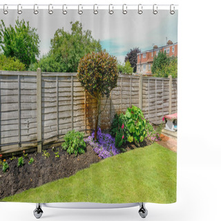 Personality  Flower Bed In The Back-garden With A Fence Behind The Plants.  Shower Curtains