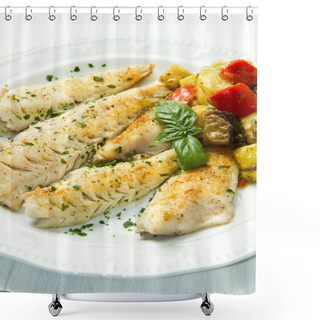 Personality  Fish Fillet With Vegetables Shower Curtains
