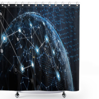 Personality  Image Of Connections And Globe On Black Background. Global Network, Data, Communication And Technology Concept Digitally Generated Image. Shower Curtains